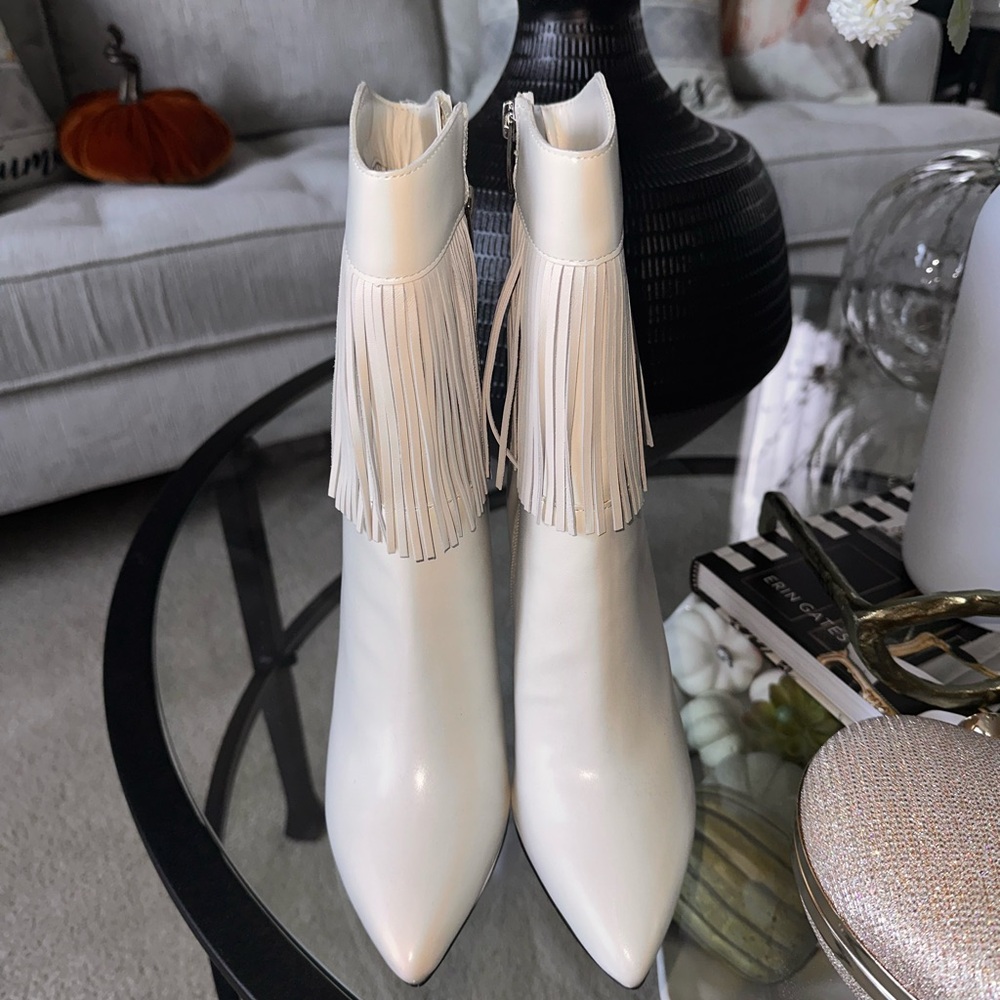 Nine West Cream Fringe Ankle Boots!